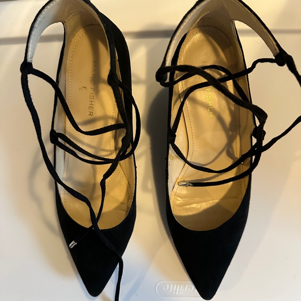Marc Fisher Black Suede Lace-Up Flats